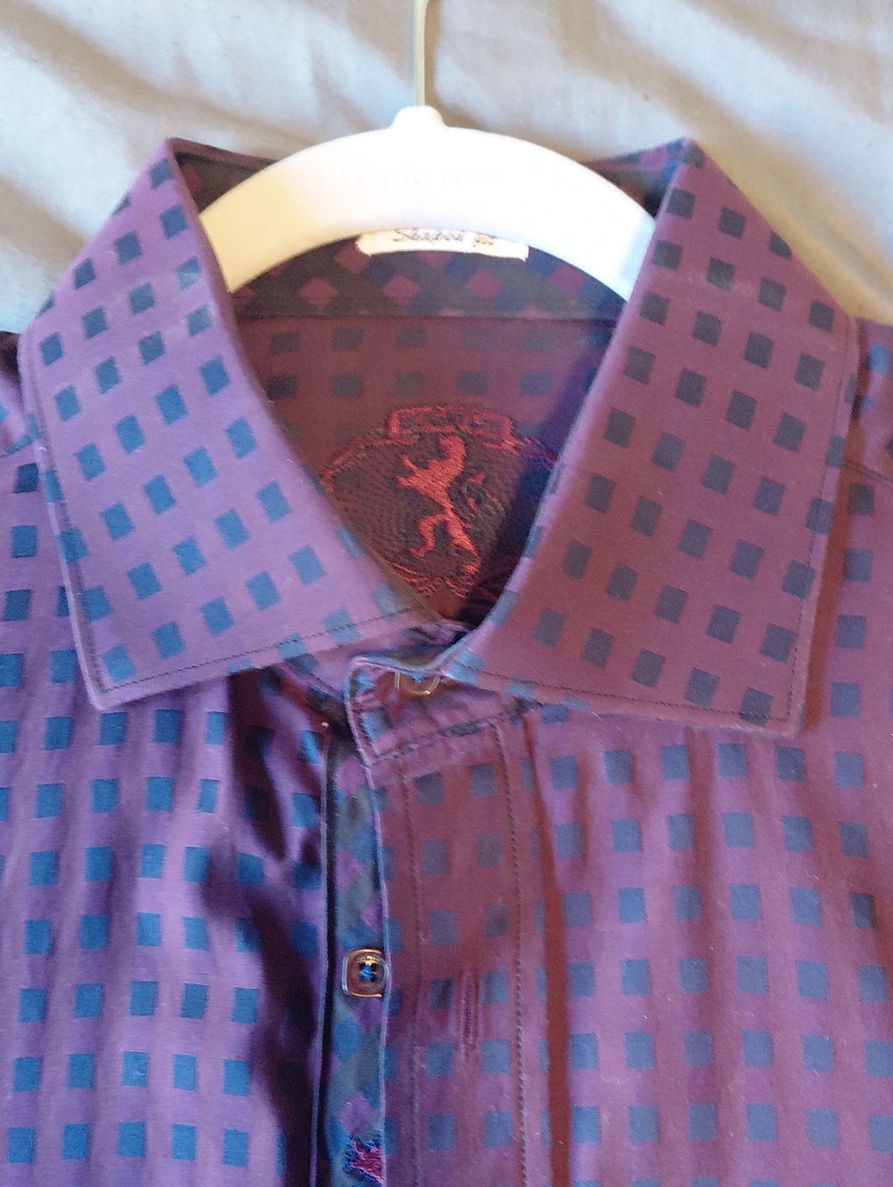Bugatchi Purple Shirt with Navy Check Squares